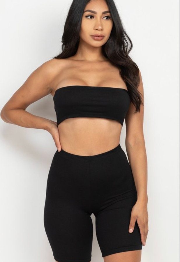 2 pc. Black Biker Short Set