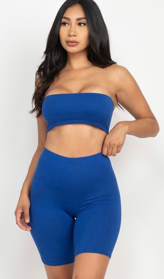 2 pc. Blue Biker Short Set