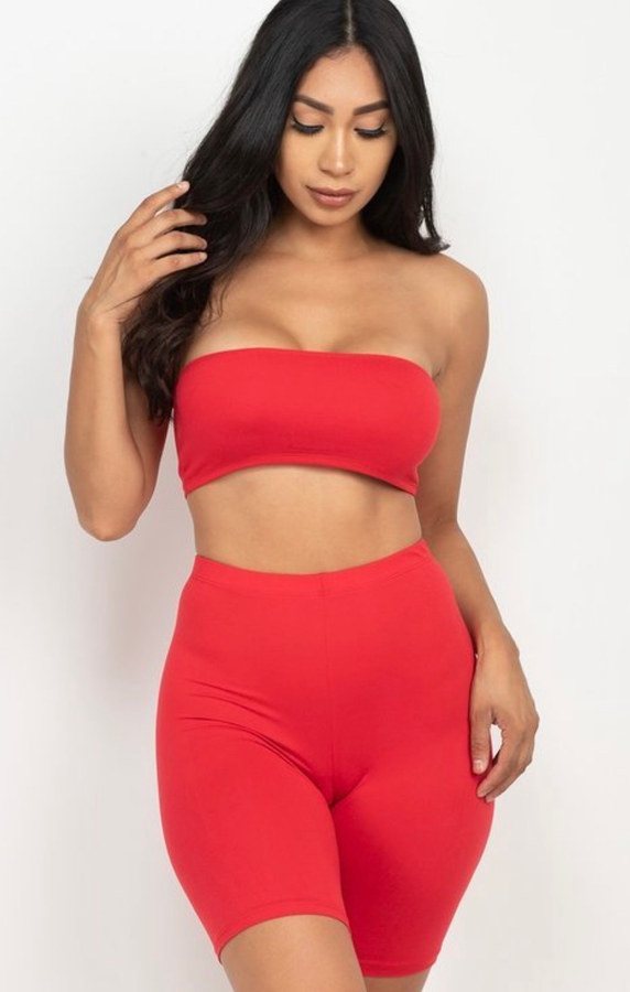 2 pc. Red Biker Short Set