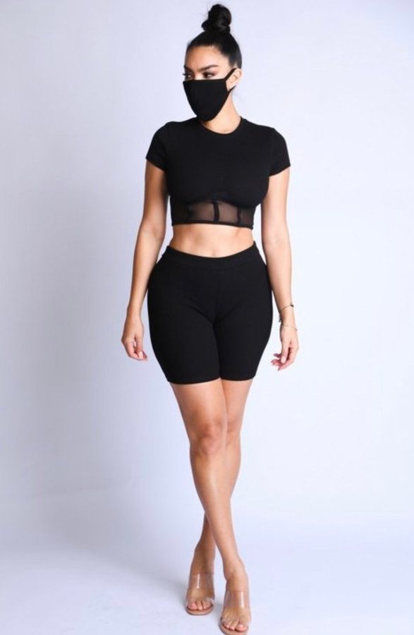3 pc. Black Biker Short Set