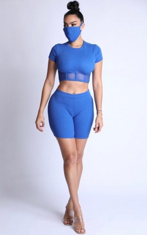 3 pc. Blue Biker Short Set