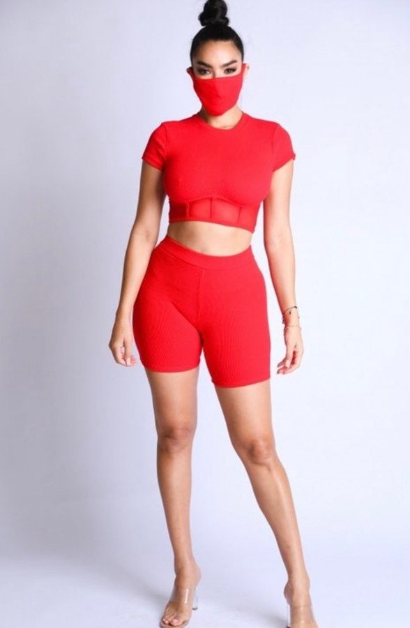 3 pc. Red Biker Short Set