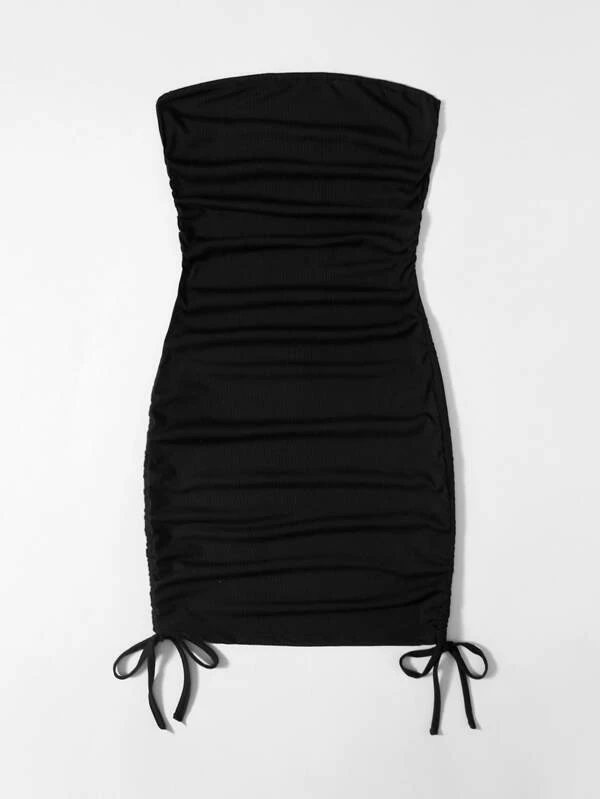 Black Drawstring Tube Dress - #141