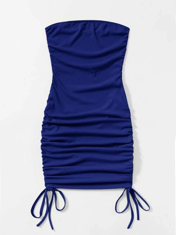 Blue Drawstring Tube Dress - #143