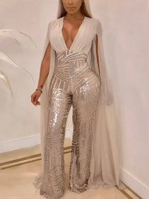 Caped Jumpsuit- Rose Gold