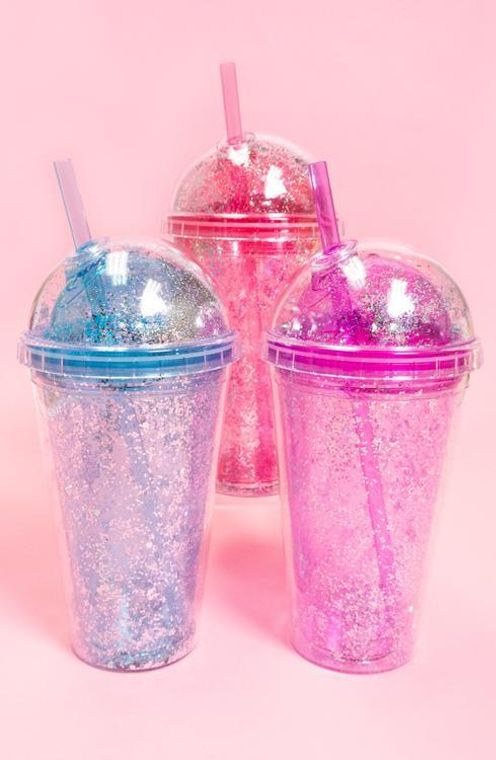 Double Lid Glitter Tumbler - Blue