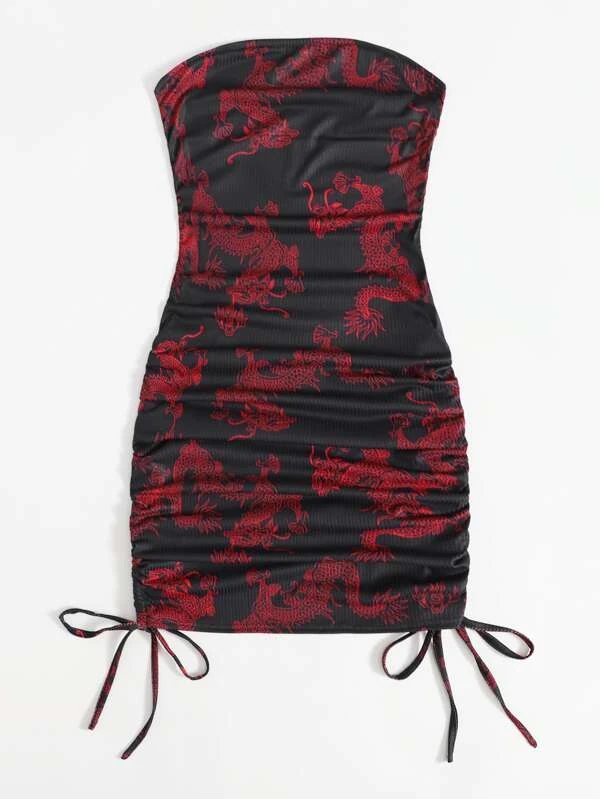 Dragon Drawstring Tube Dress - #142