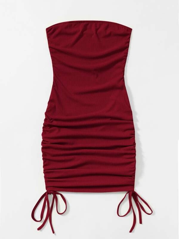 Maroon Drawstring Tube Dress - #142