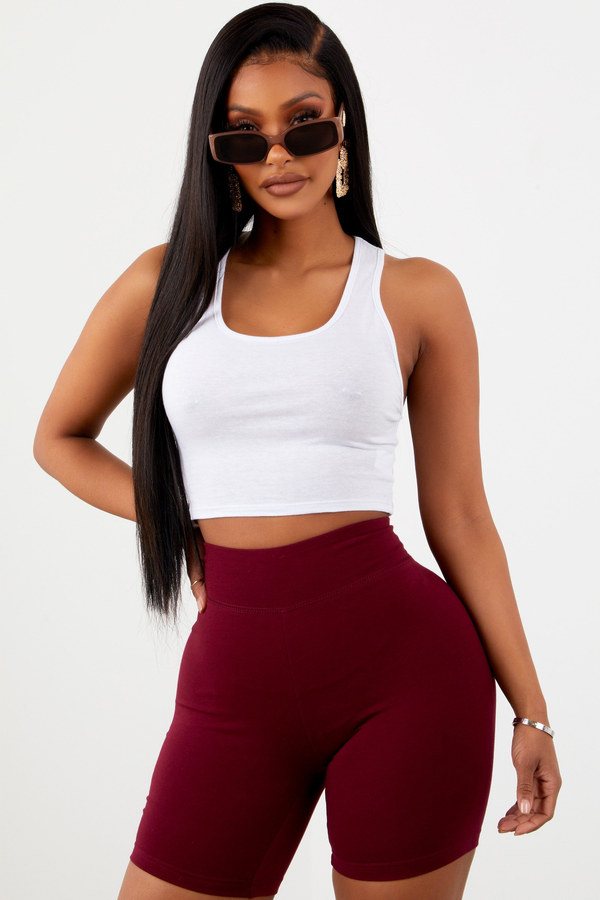 Maroon High Waist Biker Shorts