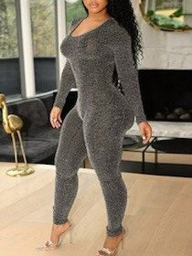 Mesh Cutout Jumpsuit -Silver