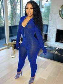 Mesh Zipup Romper - Blue