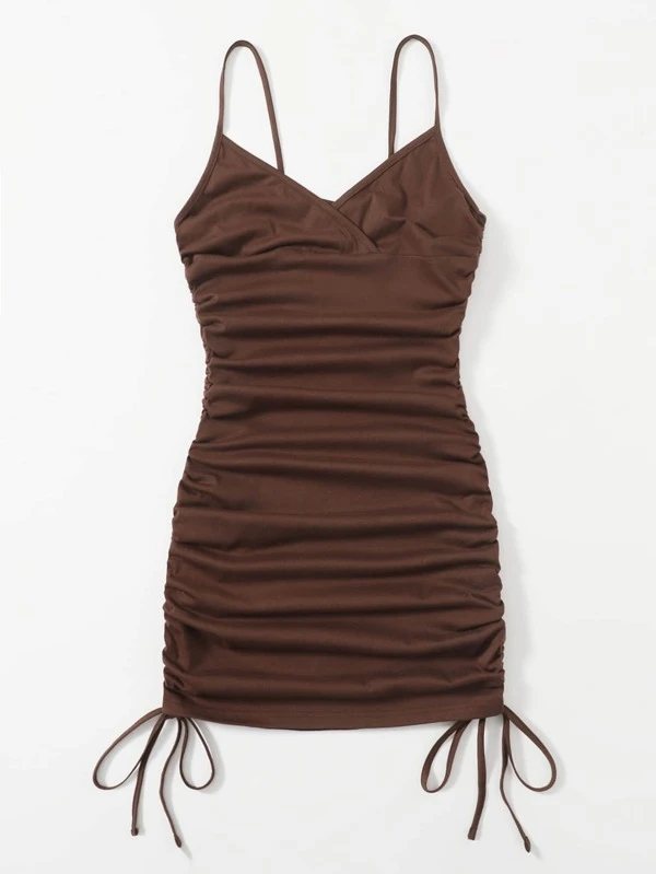 Mocha Spaghetti Strap Mini Dress - #129