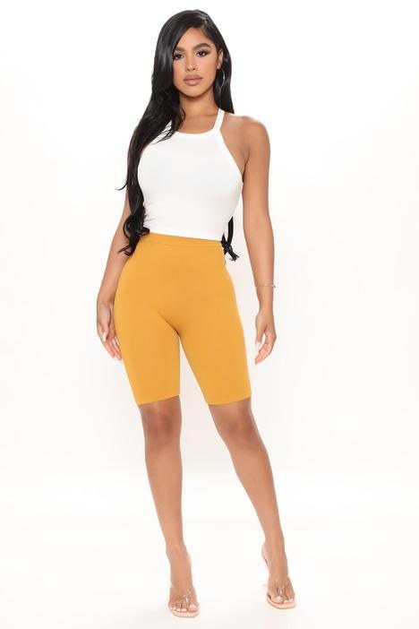 Mustard Yellow High Waist Biker Shorts