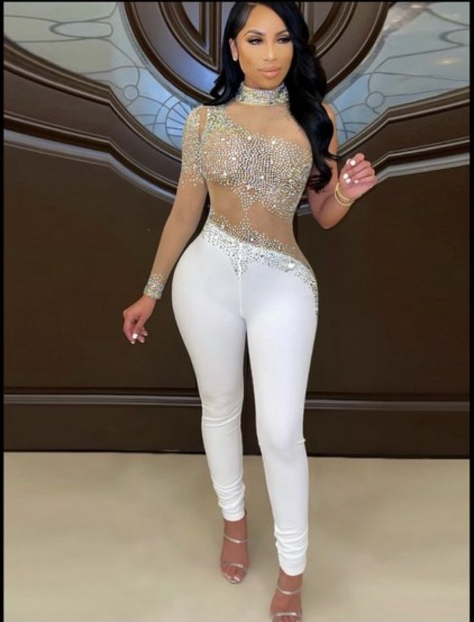 Rhinestone Jumpsuit - White