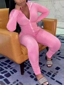 Ribbed Jumpsuit- Pink